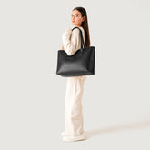 Women Black Leather Tote Bag